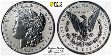 2023-S $1 Morgan Dollar Rev PR  Two-Coin Reverse Proof Set First Strike PR69