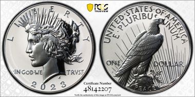 2023-S $1 Peace Dollar Rev PR Two-Coin Reverse Proof Set First Strike PR69