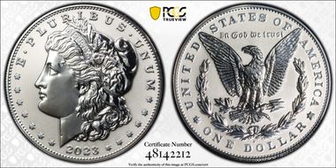 2023-S $1 Morgan Dollar Rev PR  Two-Coin Reverse Proof Set First Strike PR69