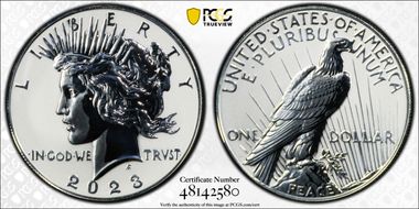 2023-S $1 Peace Dollar Rev PR Two-Coin Reverse Proof Set PR70