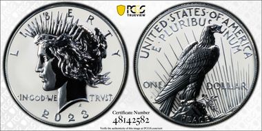 2023-S $1 Peace Dollar Rev PR Two-Coin Reverse Proof Set PR70