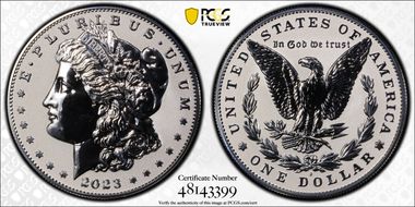 2023-S $1 Morgan Dollar Rev PR  Two-Coin Reverse Proof Set First Strike PR70