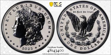 2023-S $1 Morgan Dollar Rev PR  Two-Coin Reverse Proof Set First Strike PR70