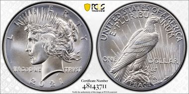 2021 $1 Peace Dollar 100th Anniversary MS69