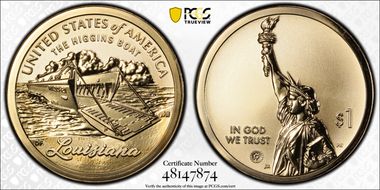 2023-S $1 American Innovation LA Rev PR The Higgins Boat PR70