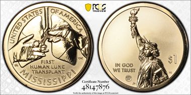 2023-S $1 American Innovation MS Rev PR 1st Human Lung Transplant PR70