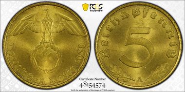 1938-A 5 Pfg J-363 MS66