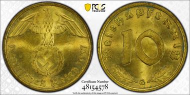 1937-G 10 Pfg J-364 MS63