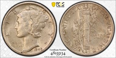 1945-S 10C Inverted S, FS-504 AU58