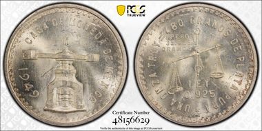 1949-Mo Onza KM-M49a  Ag MS63