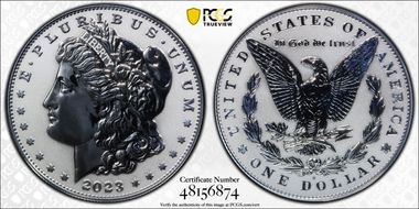 2023-S $1 Morgan Dollar Rev PR  Two-Coin Reverse Proof Set First Strike PR70