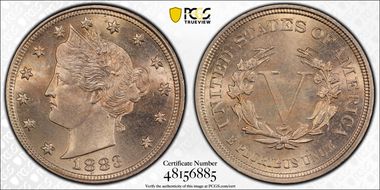 1883 5C No CENTS MS65