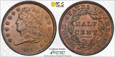 1835 1/2C MS64BN