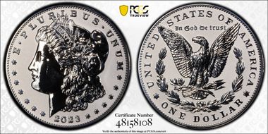 2023-S $1 Morgan Dollar Rev PR  Two-Coin Reverse Proof Set First Strike PR69