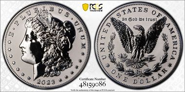 2023-S $1 Morgan Dollar Rev PR  Two-Coin Reverse Proof Set First Strike PR70