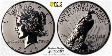 2023-S $1 Peace Dollar Rev PR Two-Coin Reverse Proof Set First Strike PR70