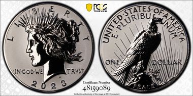 2023-S $1 Peace Dollar Rev PR Two-Coin Reverse Proof Set First Strike PR70