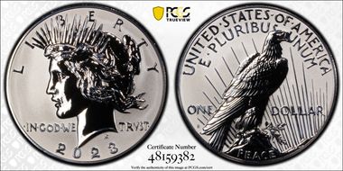 2023-S $1 Peace Dollar Rev PR Two-Coin Reverse Proof Set PR70