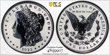2023-S $1 Morgan Dollar Rev PR  Two-Coin Reverse Proof Set First Strike PR69