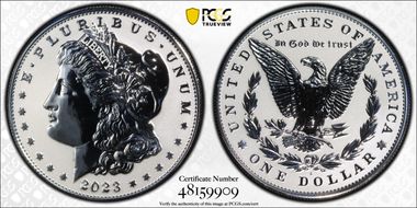 2023-S $1 Morgan Dollar Rev PR  Two-Coin Reverse Proof Set First Strike PR69
