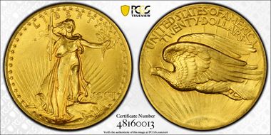 1907 $20 High Relief, Flat Edge MS64