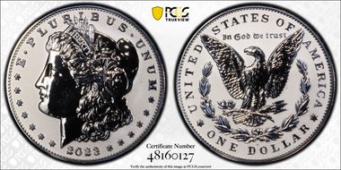 2023-S $1 Morgan Dollar Rev PR  Two-Coin Reverse Proof Set First Strike PR69
