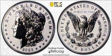 2023-S $1 Morgan Dollar Rev PR  Two-Coin Reverse Proof Set First Strike PR70