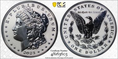 2023-S $1 Morgan Dollar Rev PR  Two-Coin Reverse Proof Set First Strike PR69