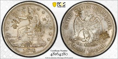 1876 T$1 Type-I/I Chopmarked VF35