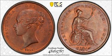 1851 1D S-3948 Near colon MS63BN