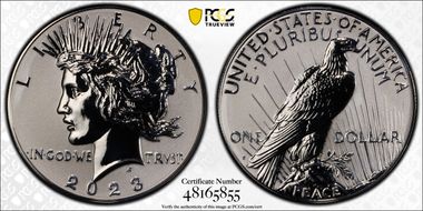 2023-S $1 Peace Dollar Rev PR Two-Coin Reverse Proof Set First Strike PR70