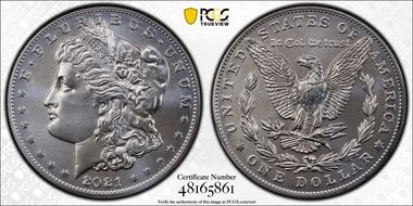 2021 $1 Morgan Dollar 100th Anniversary MS70