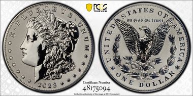 2023-S $1 Morgan Dollar Rev PR  Two-Coin Reverse Proof Set First Strike PR70