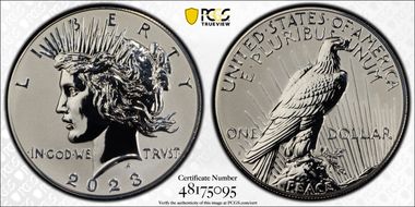 2023-S $1 Peace Dollar Rev PR Two-Coin Reverse Proof Set First Strike PR70
