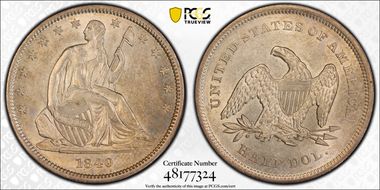 1840 50C Small Letters AU58