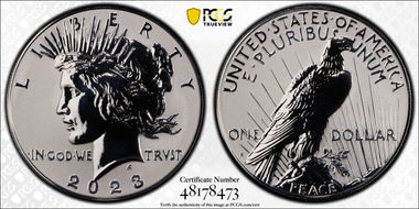 2023-S $1 Peace Dollar Rev PR Two-Coin Reverse Proof Set PR70