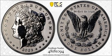 2023-S $1 Morgan Dollar Rev PR  Two-Coin Reverse Proof Set First Strike PR69