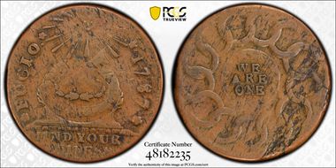 1787 Fugio 1C Club Rays, Rounded Ends VF20BN