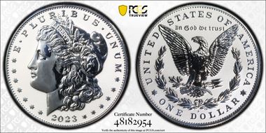 2023-S $1 Morgan Dollar Rev PR  Two-Coin Reverse Proof Set First Strike PR70
