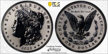 2023-S $1 Morgan Dollar Rev PR  Two-Coin Reverse Proof Set First Strike PR70