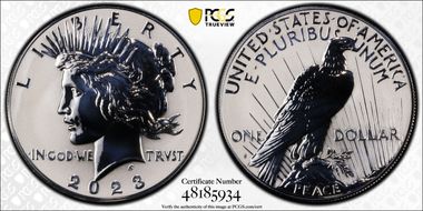 2023-S $1 Peace Dollar Rev PR Two-Coin Reverse Proof Set First Strike PR70