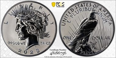 2023-S $1 Peace Dollar Rev PR Two-Coin Reverse Proof Set First Strike PR70