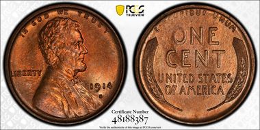 1914-S 1C MS65+ RD