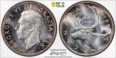 1952 25C High Relief MS62