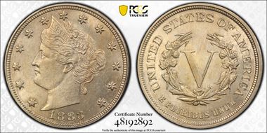 1883 5C No CENTS AU58