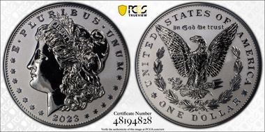 2023-S $1 Morgan Dollar Rev PR  Two-Coin Reverse Proof Set First Strike PR69