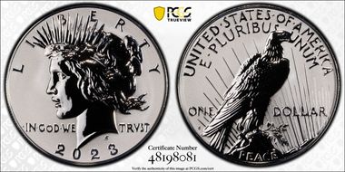 2023-S $1 Peace Dollar Rev PR Two-Coin Reverse Proof Set First Strike PR70