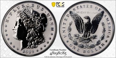 2023-S $1 Morgan Dollar Rev PR  Two-Coin Reverse Proof Set First Strike PR69