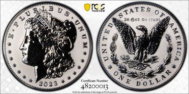 2023-S $1 Morgan Dollar Rev PR  Two-Coin Reverse Proof Set First Strike PR69