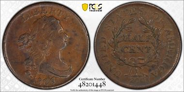 1806 1/2C Small 6, No Stems VF25BN